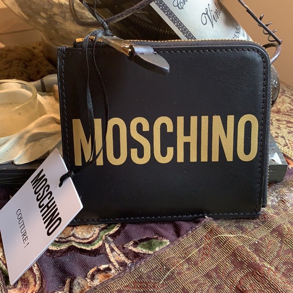 Authentic MOSCHINO Italian Leather logo zip card case wallet - Picture 9 of 13